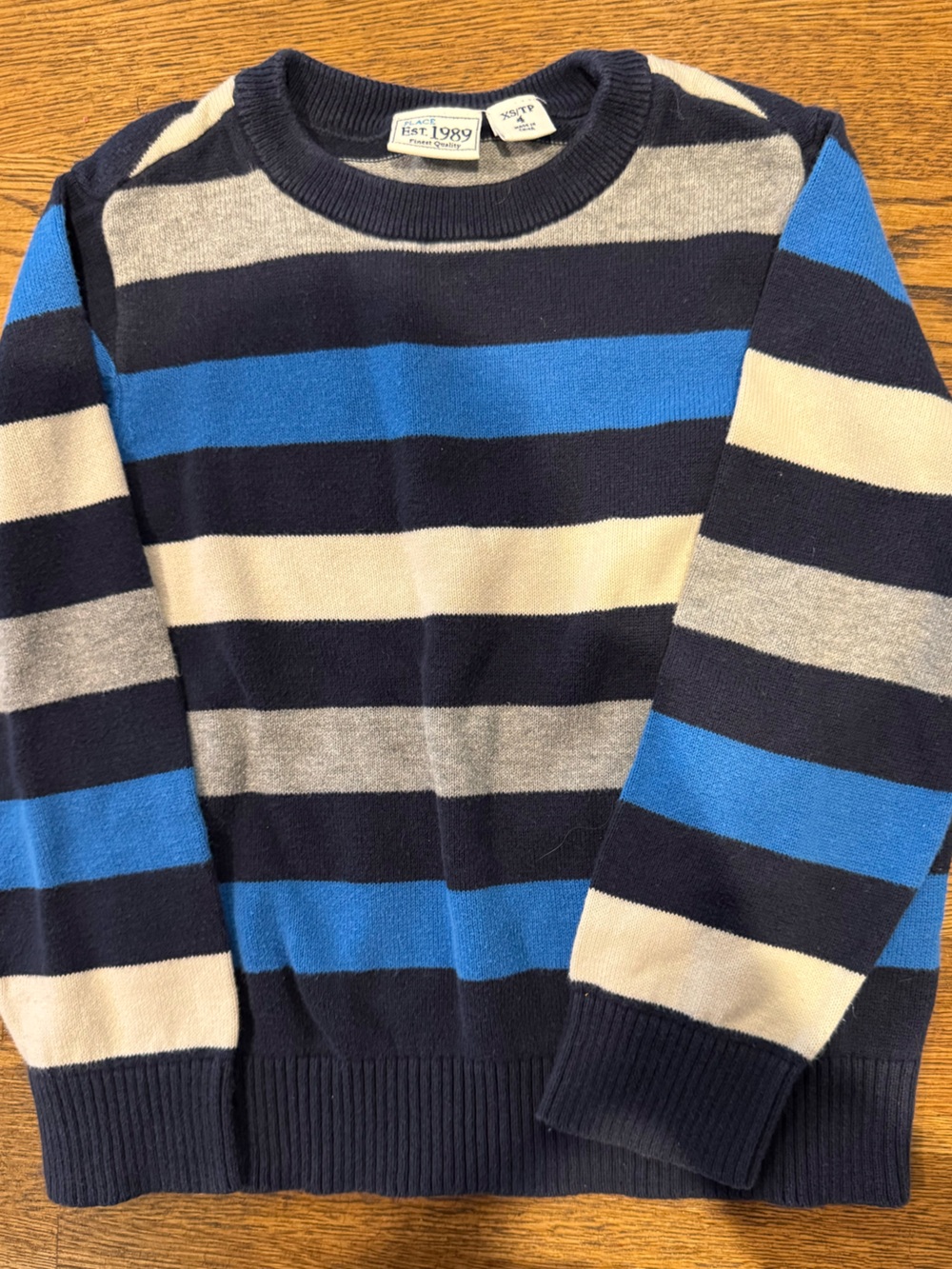 Place Striped Crewneck Sweater in Navy, Blue & Cream